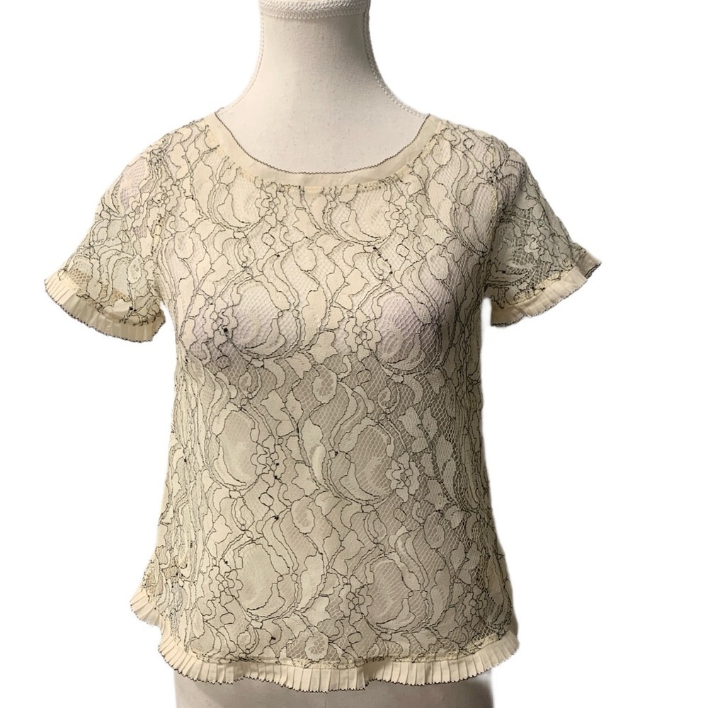 Ann Taylor Cream Floral Lace Sheer Top Size XS - Picture 4 of 10